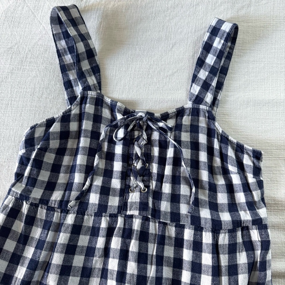 Who What Wear Sleeveless Lace-Up Dress in Navy Gingham, Medium - Picture 6 of 10